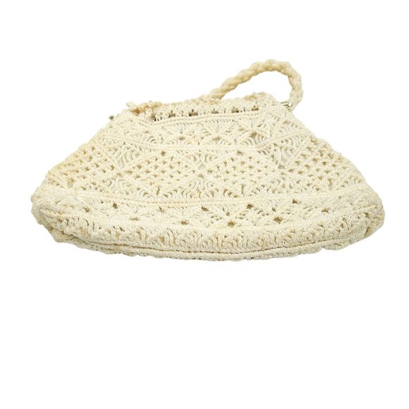 Vintage Crochet Handbag AS-IS READ Rope Handle Boho Purse Clasp Closure Cream - Picture 3 of 11